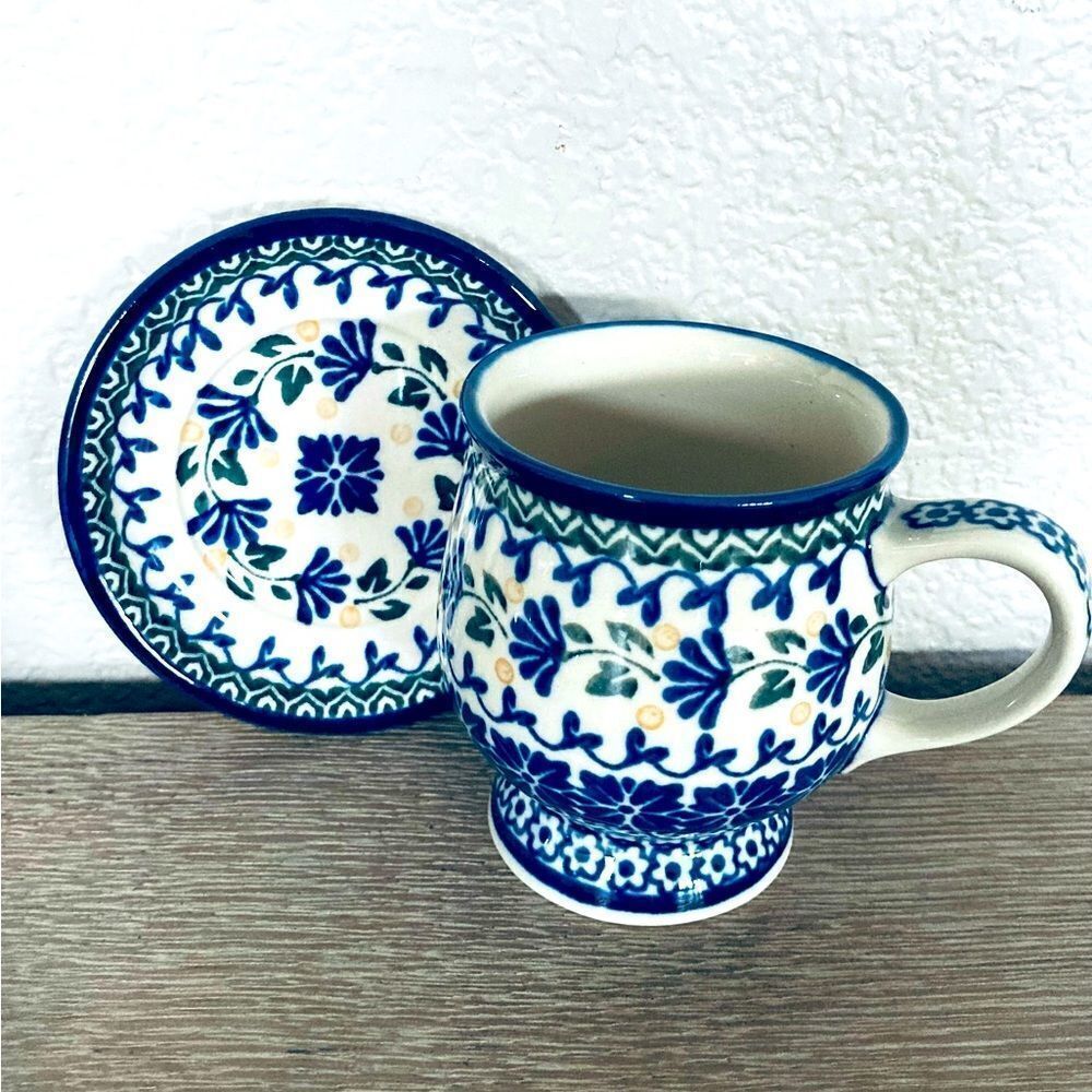 Boleslawiec 2-pc Polish Pottery Ceramic Mug Saucer Set